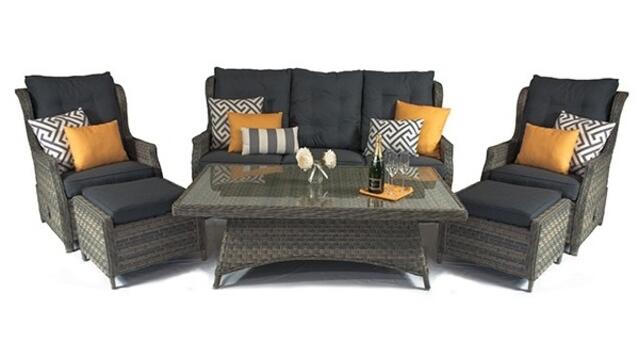 Rueda Woodash Reclining High Back Dining Sofa Set