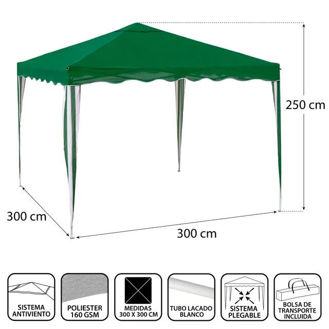 3m x 3m Pop up Gazebo Green