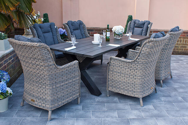 Rueda Woodash 6 Seater Aluminium Dining Set