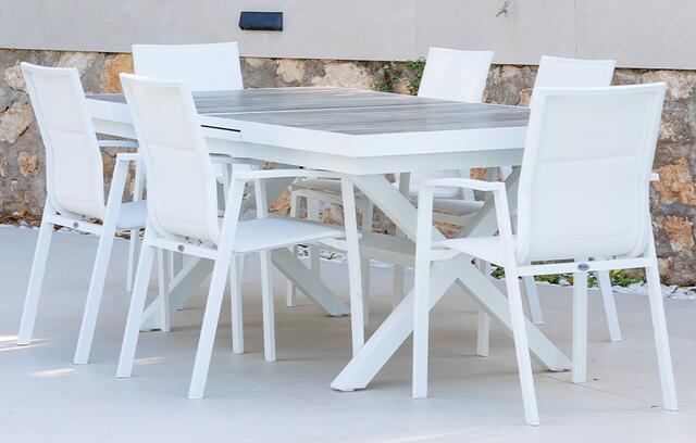 Athens White Aluminium 200/260 x 100 x 75cm Extendable Dining Table (6-10)
