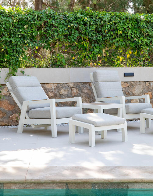 Afar Aluminium Recliner Set, Cream Frame, Beige Cushions