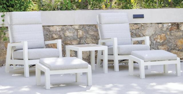 Afar Aluminium Recliner Set, Cream Frame, Beige Cushions