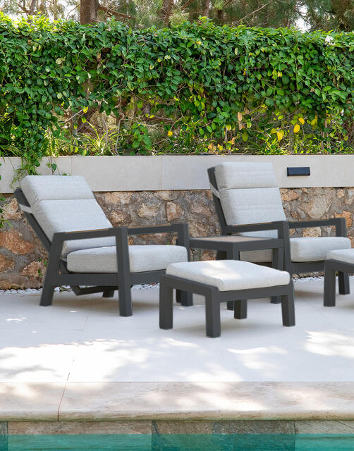 Afar Aluminium Recliner Set, Antracite Frame, Grey Cushions