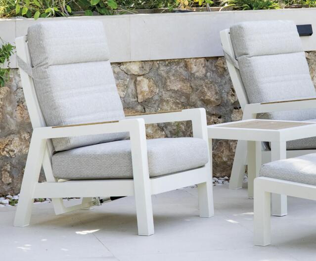 Afar Aluminium Recliner Set, White Frame, Grey Cushions