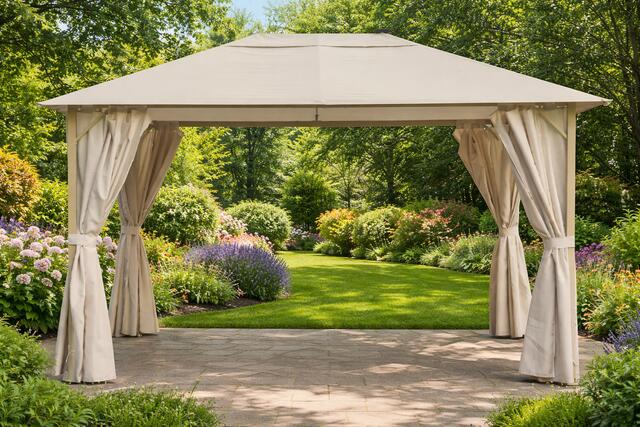 Majestic Africa 3 x 4m LED Pergola imitation wood frame with Curtains 