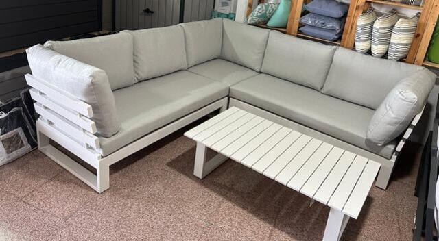 Menorca White Aluminium Corner Sofa set with H/A table Menorca White Aluminium Corner Sofa set with H/A table