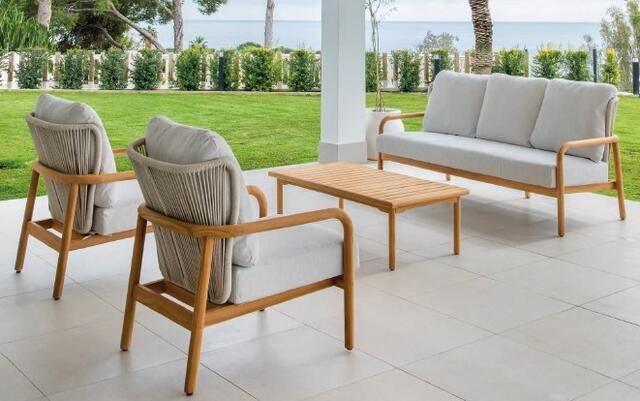 Majestic Nido 3 Seater Imitation Wood Aluminium Sofa Set Majestic Nido 3 Seater Imitation Wood Aluminium Sofa Set