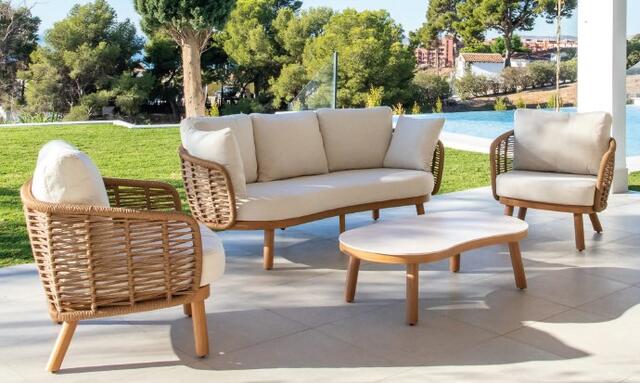 Cuzco 3 Seater Sofa Set Imitation Wood Aluminium 