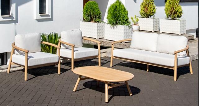 Majestic Cebu 2 Seater Imitation Wood Aluminium Sofa Set Majestic Cebu 2 Seater Imitation Wood Aluminium Sofa Set