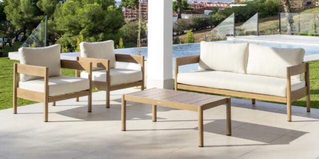 Majestic Sima 2 Seater Imitation Wood Aluminium Sofa Set 