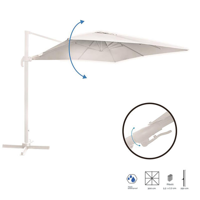 LDK 3 x 3m Square Cantilever Parasol White/White