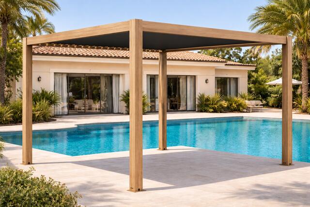 Andina 3 x 4m Bioclimatic Aluminium Pergola Imitation Wood Andina 3 x 4m Bioclimatic Aluminium Pergola Imitation Wood