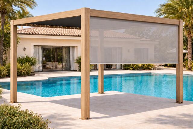 Andina 3 x 4m Bioclimatic Aluminium Pergola Imitation Wood