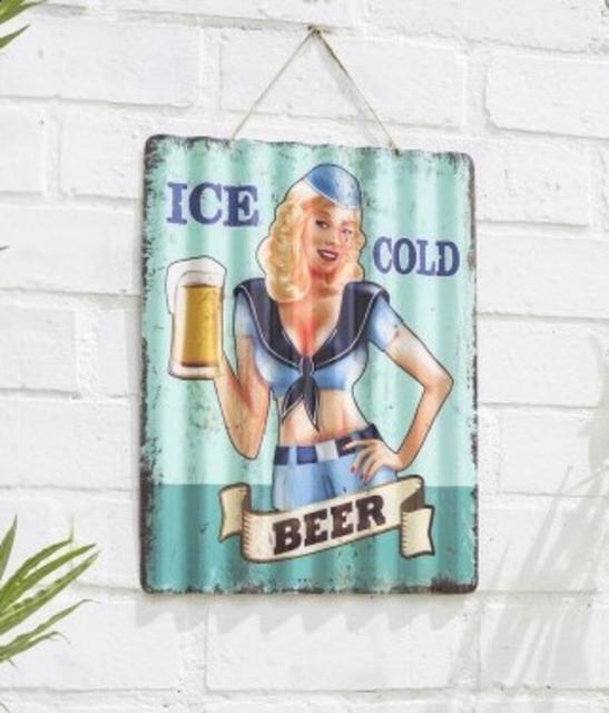 Ice Cold Beer Currogated Embossed Steel Sign