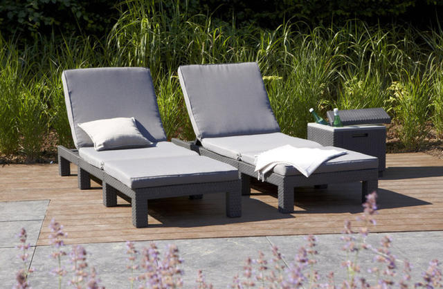 Allibert Rattan Sun Loungers 2 garden furniture 