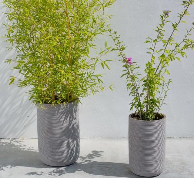 Set of 2 Light Grey Round Plant Pots
