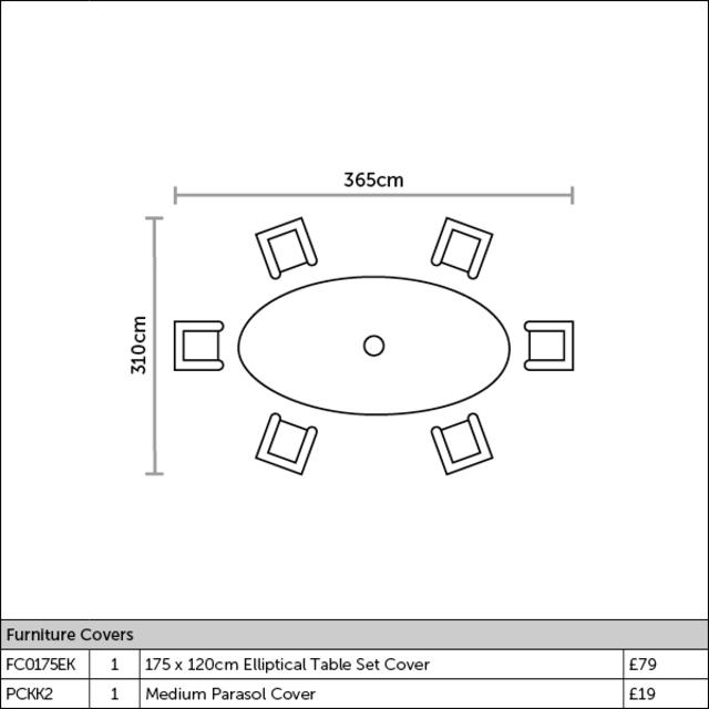 Bramblecrest Monterey 175 x 120cm Elliptical 6 Seater Dining Set