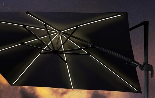 Bramblecrest Truro 3x3m Square Side Post LED Parasols Grey