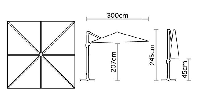 Bramblecrest Truro 3x3m Square Side Post LED Parasols Grey Bramblecrest Truro 3x3m Square Side Post LED Parasols Grey
