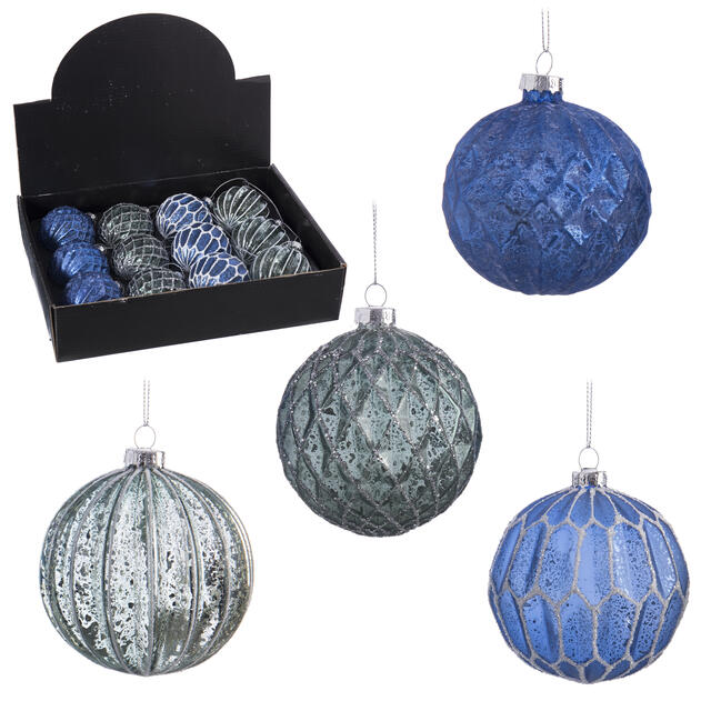 12 Blue and Silver Baubles