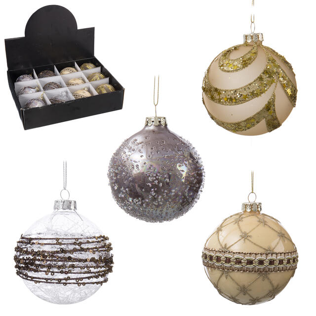 12 Gold and Silver Glass Baubles