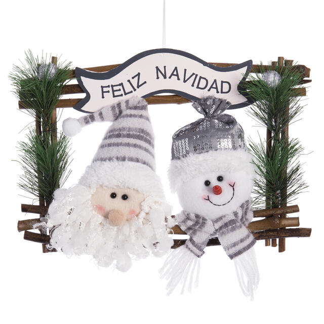 Hanging Feliz Navidad Santa and Snowman