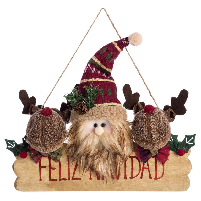 Hanging Feliz Navidad Santa and Reindeer