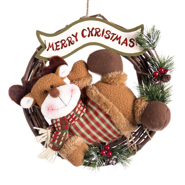 Merry Christmas Reindeer Wooden Wreath