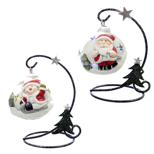 Santa and Snowman LED Hanging Ceramic Lanterns